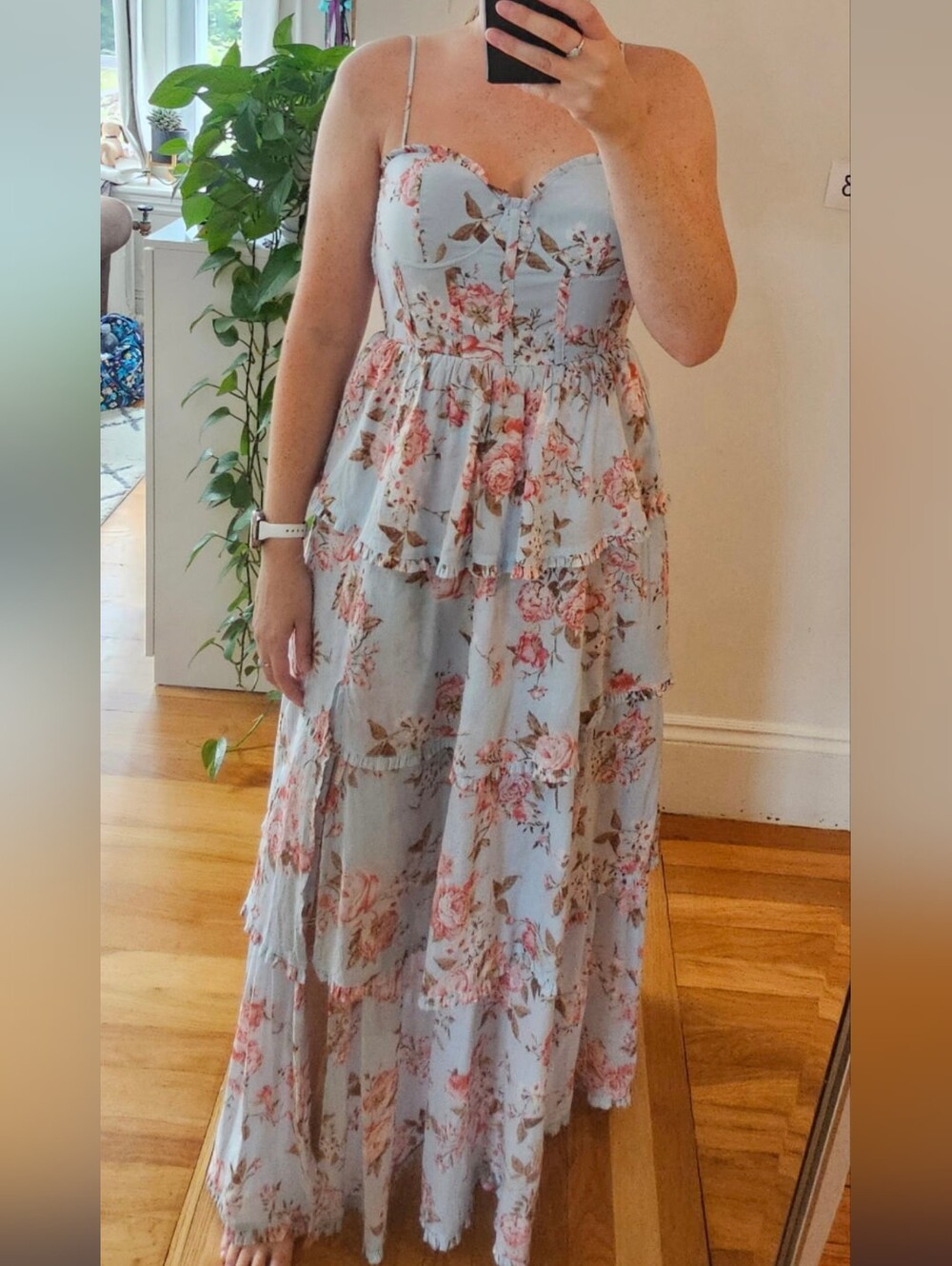 Floral Blue Tiered Maxi Wedding Guest Dress Altar'd State